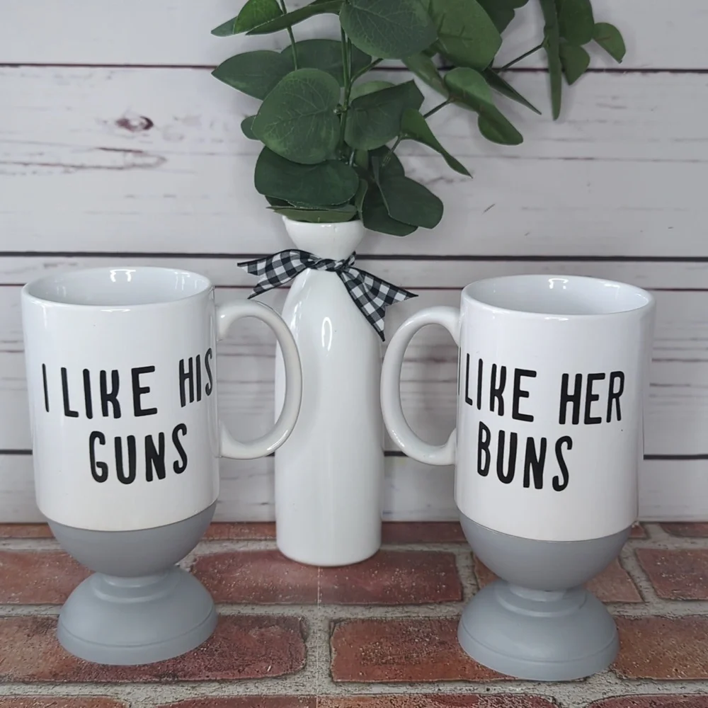 Pair of‎ Guns and Buns Funny Mugs for Couples Husband and Wife Coffee Mugs Gift
